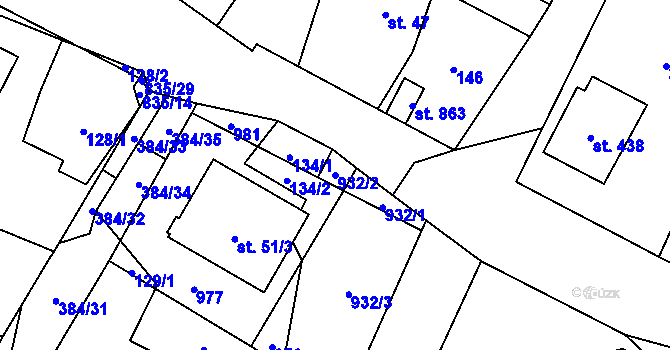 Parcela st. 932/2 v KÚ Stará Huť, Katastrální mapa