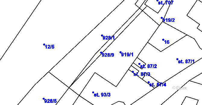 Parcela st. 928/9 v KÚ Stará Huť, Katastrální mapa