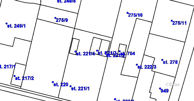 Parcela st. 221/3 v KÚ Stará Huť, Katastrální mapa