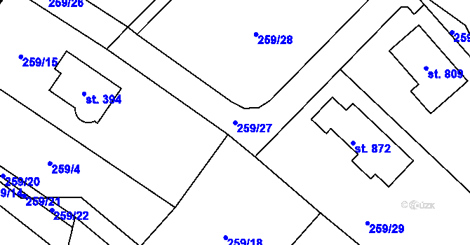 Parcela st. 259/27 v KÚ Stará Huť, Katastrální mapa
