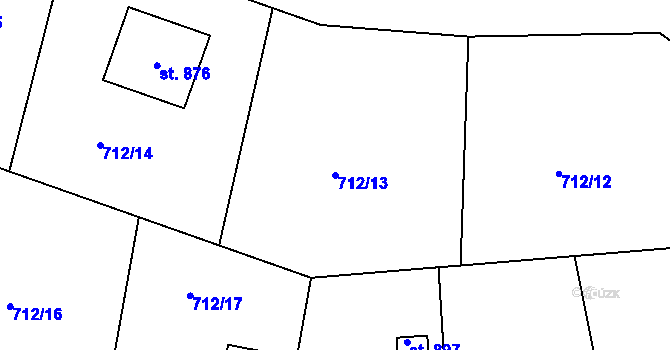 Parcela st. 712/13 v KÚ Stará Huť, Katastrální mapa