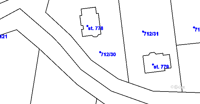 Parcela st. 712/30 v KÚ Stará Huť, Katastrální mapa