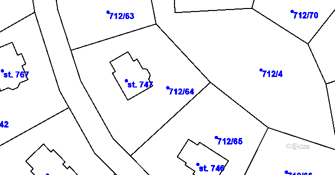 Parcela st. 712/64 v KÚ Stará Huť, Katastrální mapa