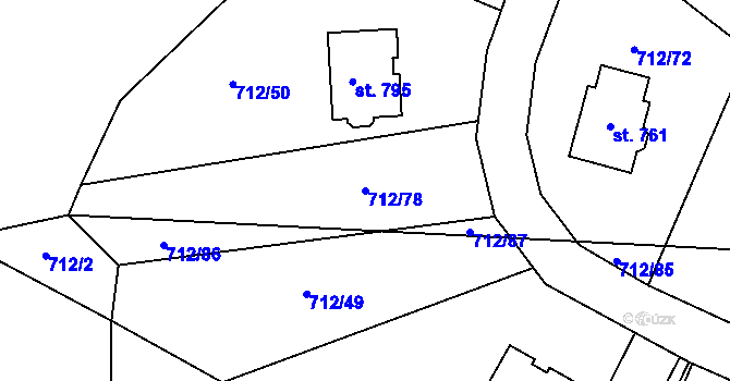 Parcela st. 712/78 v KÚ Stará Huť, Katastrální mapa