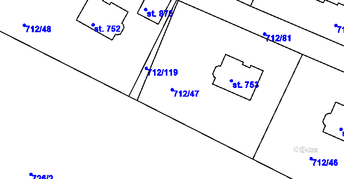 Parcela st. 712/47 v KÚ Stará Huť, Katastrální mapa