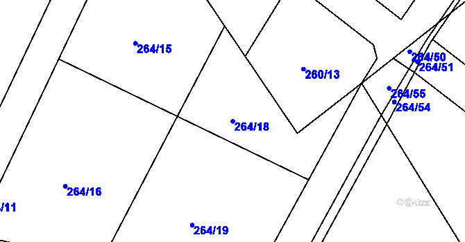 Parcela st. 264/18 v KÚ Stará Huť, Katastrální mapa