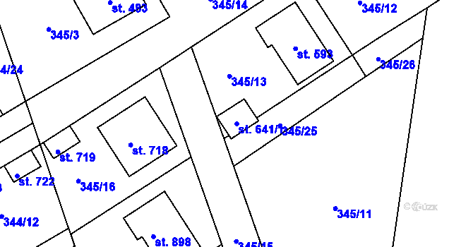 Parcela st. 641/1 v KÚ Stará Huť, Katastrální mapa