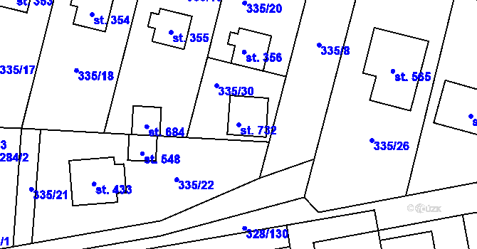 Parcela st. 732 v KÚ Stará Huť, Katastrální mapa