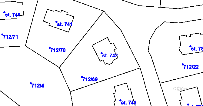 Parcela st. 742 v KÚ Stará Huť, Katastrální mapa