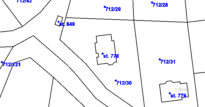Parcela st. 778 v KÚ Stará Huť, Katastrální mapa