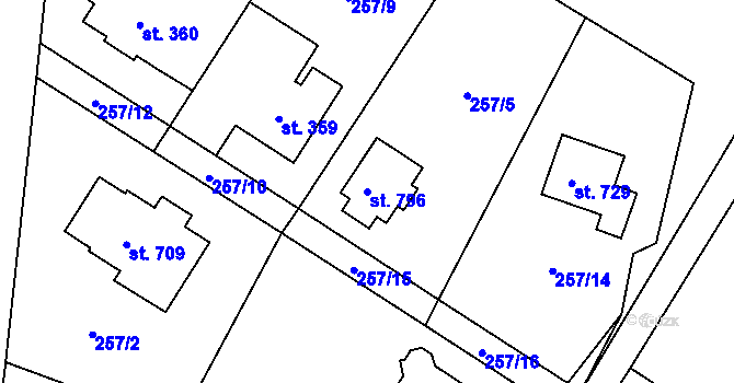 Parcela st. 796 v KÚ Stará Huť, Katastrální mapa