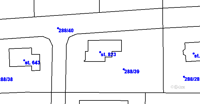 Parcela st. 823 v KÚ Stará Huť, Katastrální mapa