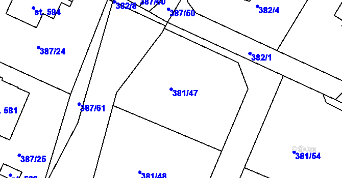 Parcela st. 381/47 v KÚ Stará Huť, Katastrální mapa