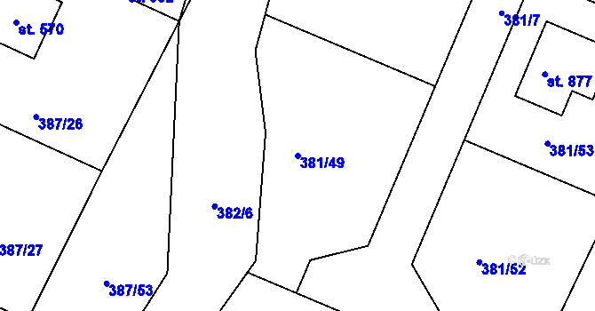 Parcela st. 381/49 v KÚ Stará Huť, Katastrální mapa