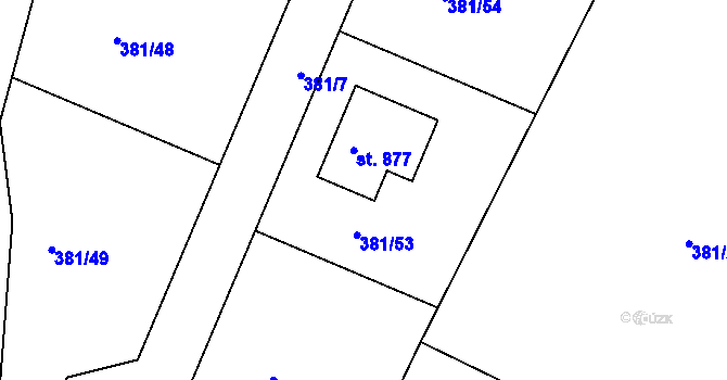 Parcela st. 381/53 v KÚ Stará Huť, Katastrální mapa