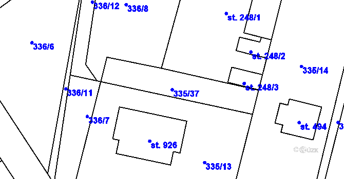 Parcela st. 335/37 v KÚ Stará Huť, Katastrální mapa