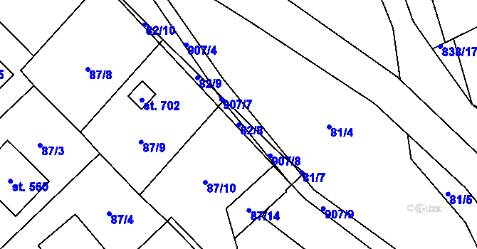 Parcela st. 82/8 v KÚ Stará Huť, Katastrální mapa
