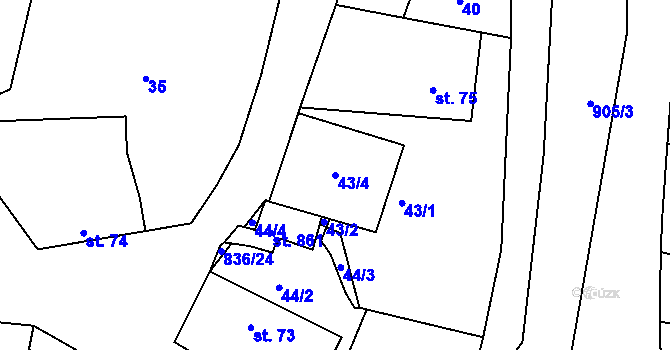 Parcela st. 43/4 v KÚ Stará Huť, Katastrální mapa