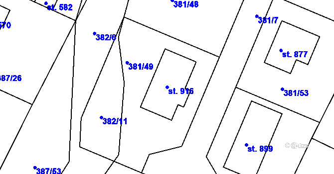 Parcela st. 916 v KÚ Stará Huť, Katastrální mapa