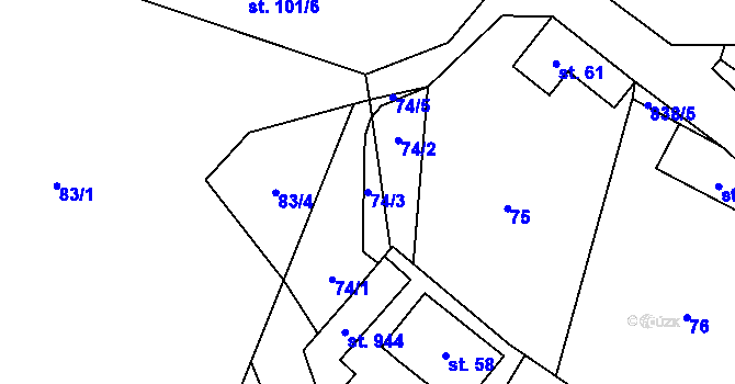 Parcela st. 74/3 v KÚ Stará Huť, Katastrální mapa