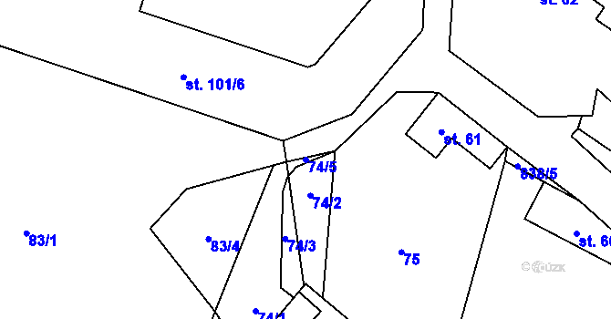 Parcela st. 74/5 v KÚ Stará Huť, Katastrální mapa