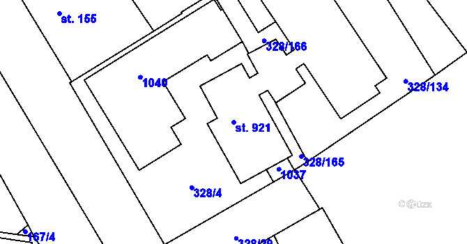 Parcela st. 921 v KÚ Stará Huť, Katastrální mapa