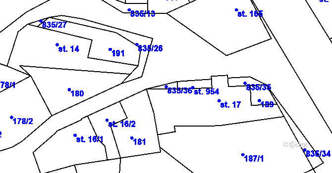 Parcela st. 835/36 v KÚ Stará Huť, Katastrální mapa