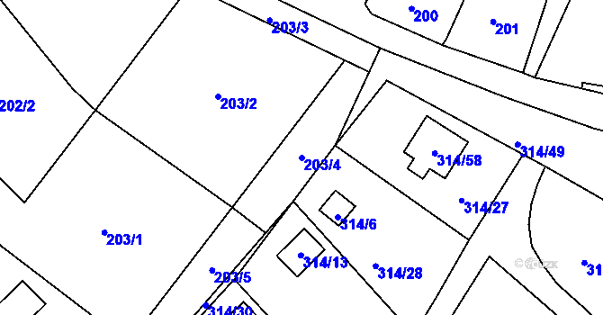 Parcela st. 203/4 v KÚ Stará Chodovská, Katastrální mapa