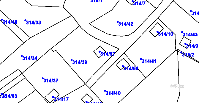 Parcela st. 314/57 v KÚ Stará Chodovská, Katastrální mapa