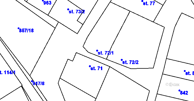 Parcela st. 72/1 v KÚ Stará Lysá, Katastrální mapa