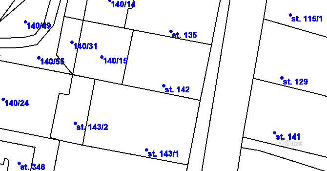 Parcela st. 142 v KÚ Stará Lysá, Katastrální mapa