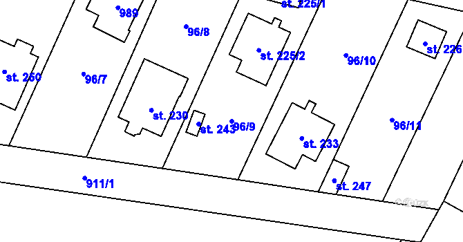 Parcela st. 96/9 v KÚ Stará Lysá, Katastrální mapa