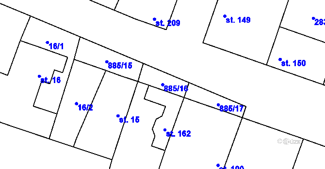 Parcela st. 885/16 v KÚ Stará Lysá, Katastrální mapa