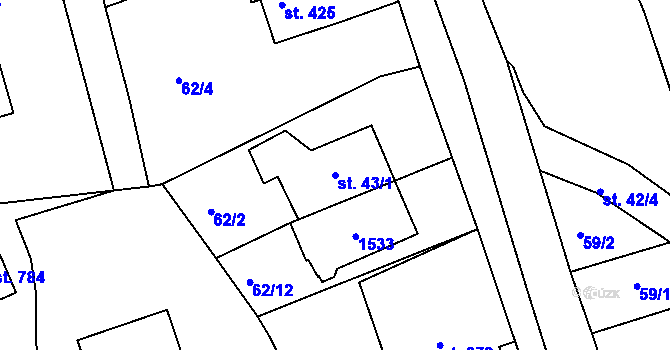 Parcela st. 43/1 v KÚ Stará Paka, Katastrální mapa