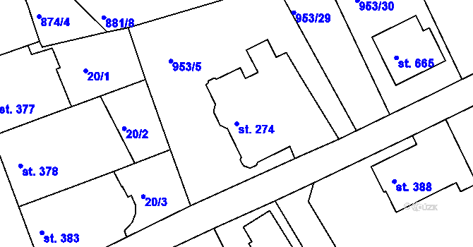 Parcela st. 274 v KÚ Stará Paka, Katastrální mapa