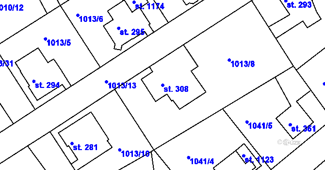 Parcela st. 308 v KÚ Stará Paka, Katastrální mapa