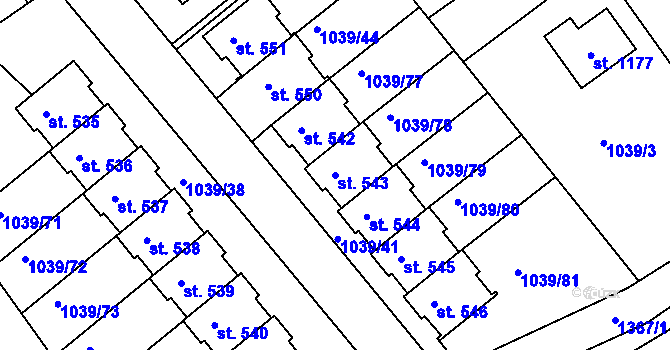 Parcela st. 543 v KÚ Stará Paka, Katastrální mapa