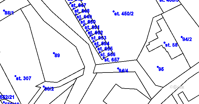 Parcela st. 656 v KÚ Stará Paka, Katastrální mapa
