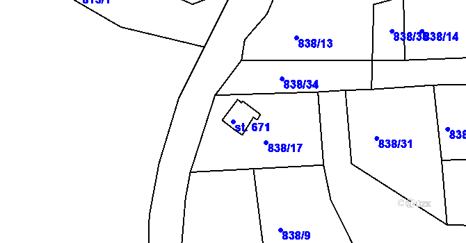 Parcela st. 671 v KÚ Stará Paka, Katastrální mapa