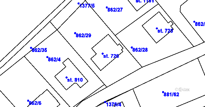 Parcela st. 726 v KÚ Stará Paka, Katastrální mapa