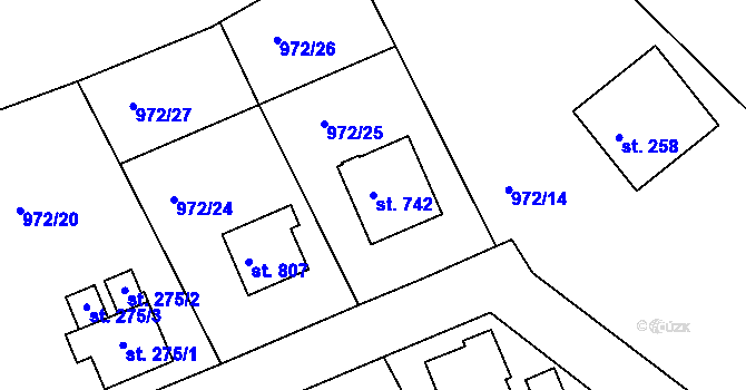 Parcela st. 742 v KÚ Stará Paka, Katastrální mapa