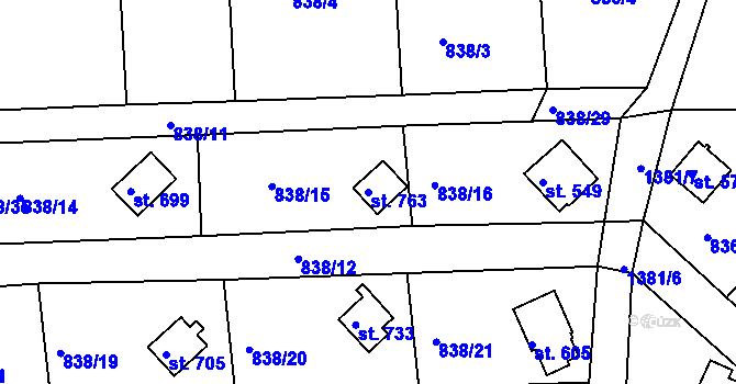 Parcela st. 763 v KÚ Stará Paka, Katastrální mapa