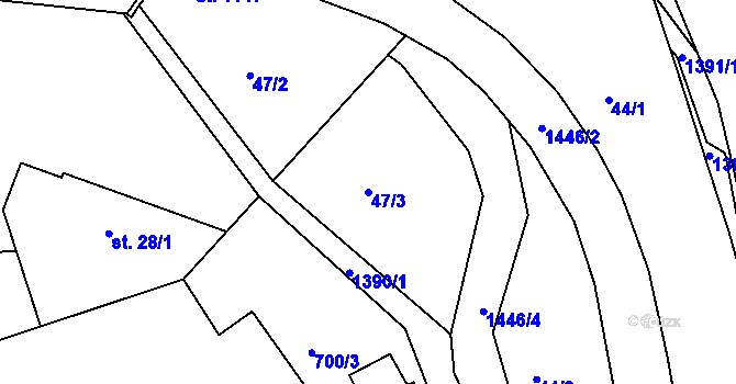 Parcela st. 47/3 v KÚ Stará Paka, Katastrální mapa