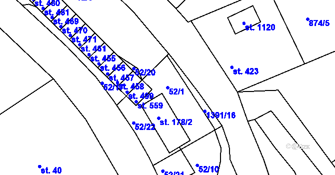 Parcela st. 52/1 v KÚ Stará Paka, Katastrální mapa