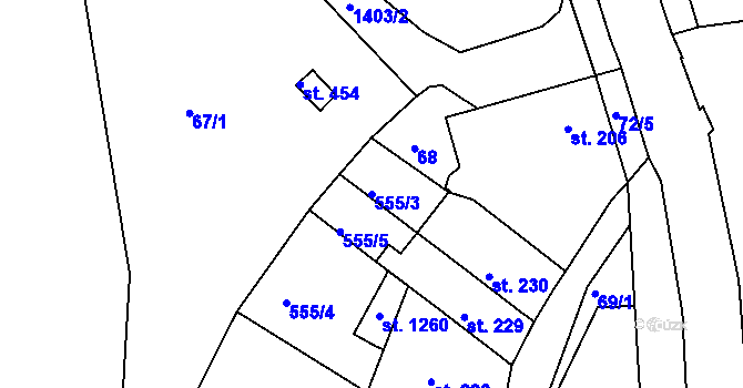 Parcela st. 555/3 v KÚ Stará Paka, Katastrální mapa
