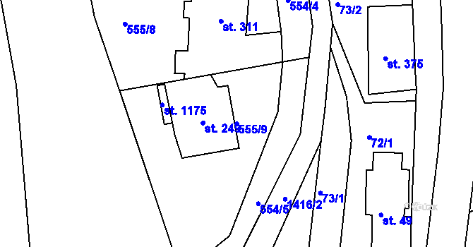 Parcela st. 555/9 v KÚ Stará Paka, Katastrální mapa