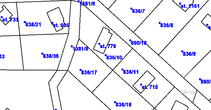 Parcela st. 836/10 v KÚ Stará Paka, Katastrální mapa