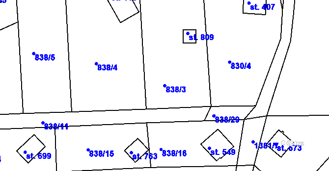 Parcela st. 838/3 v KÚ Stará Paka, Katastrální mapa