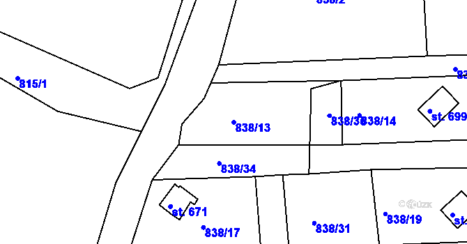 Parcela st. 838/13 v KÚ Stará Paka, Katastrální mapa