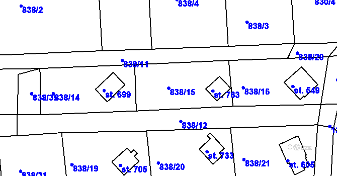 Parcela st. 838/15 v KÚ Stará Paka, Katastrální mapa